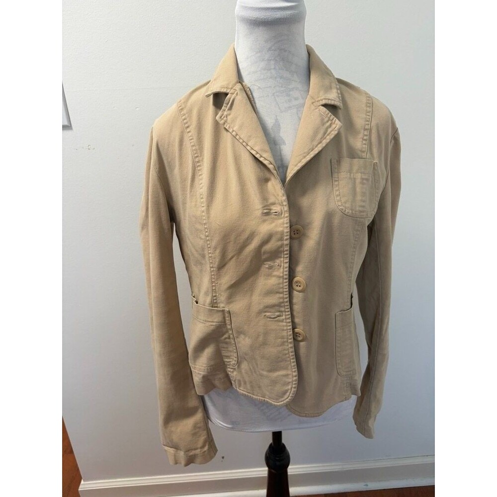AC-3998 Women's Tan Cotton Blend Stretch 3-Button Casual Blazer Jacket Size M